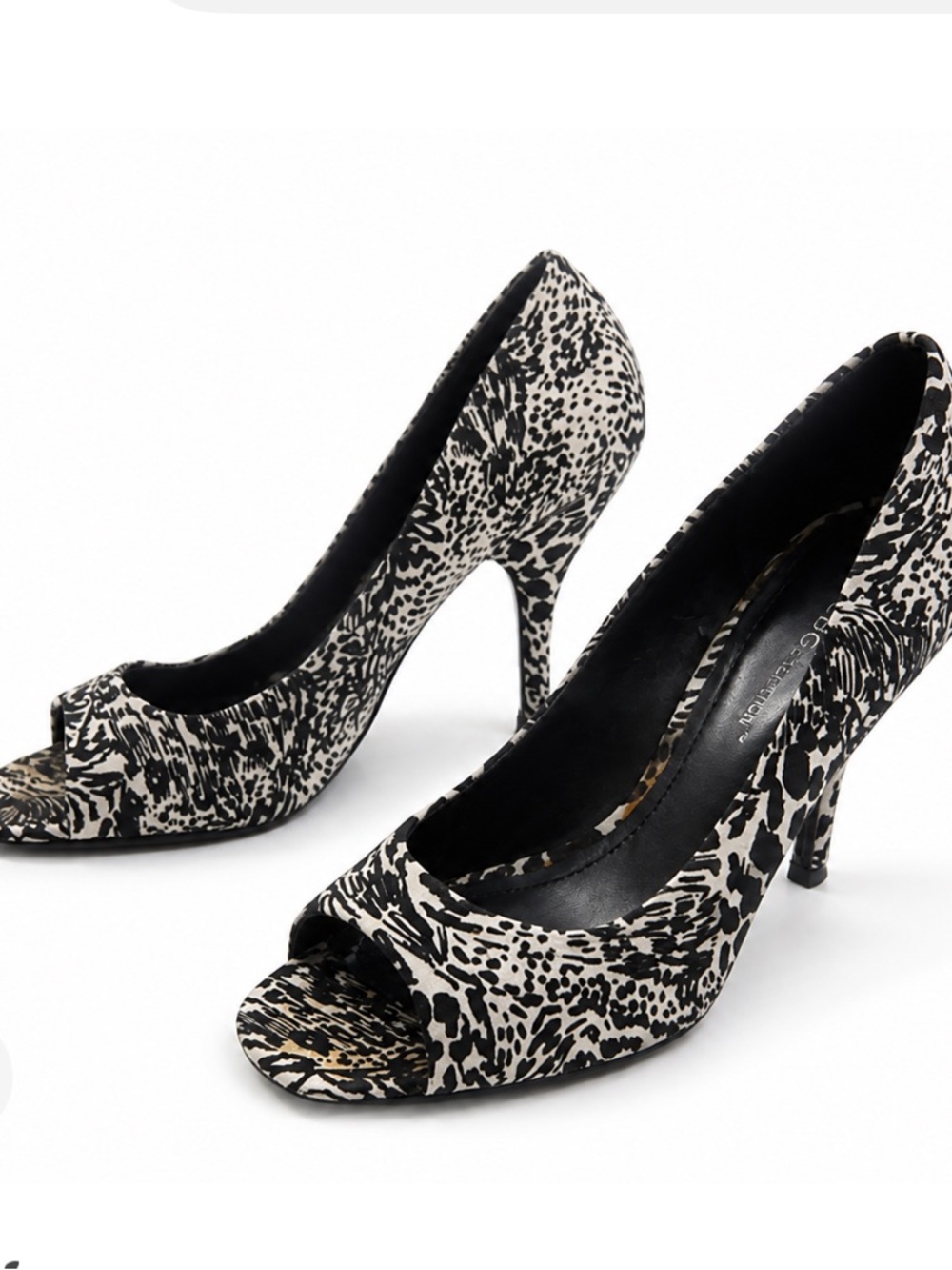 BCBG Generation Black and White Animal Print Peep Toe Heels Women’s Size 7
